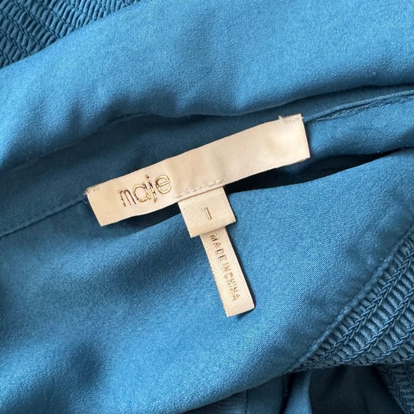 Maje Rebano Chemise Bleu Button Up Satin Shirt Dress Size 1 USA Women’s Small - Picture 6 of 8